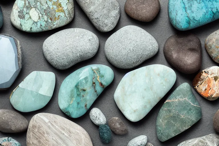 Image similar to , an octane render of a beautiful mineral stone, shades of teal, silver and dark brown, beautiful raw jasper, gallery display photograph, ambient lighting, intricate light, detailed