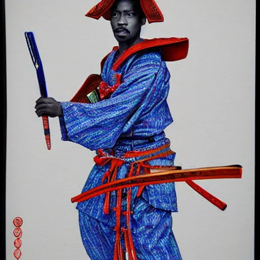 Image similar to oscar ukonu, beautiful samurai made with blue african ball point pen