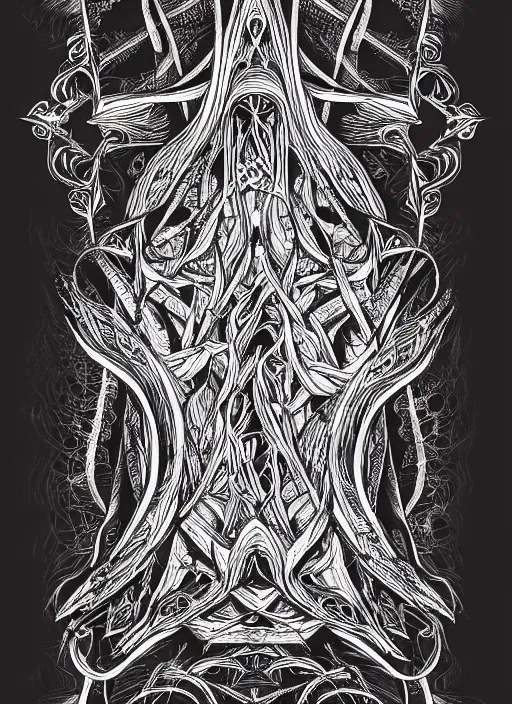 Prompt: Intricate ink illustration, symmetry, bloodborne, dark, atmospheric