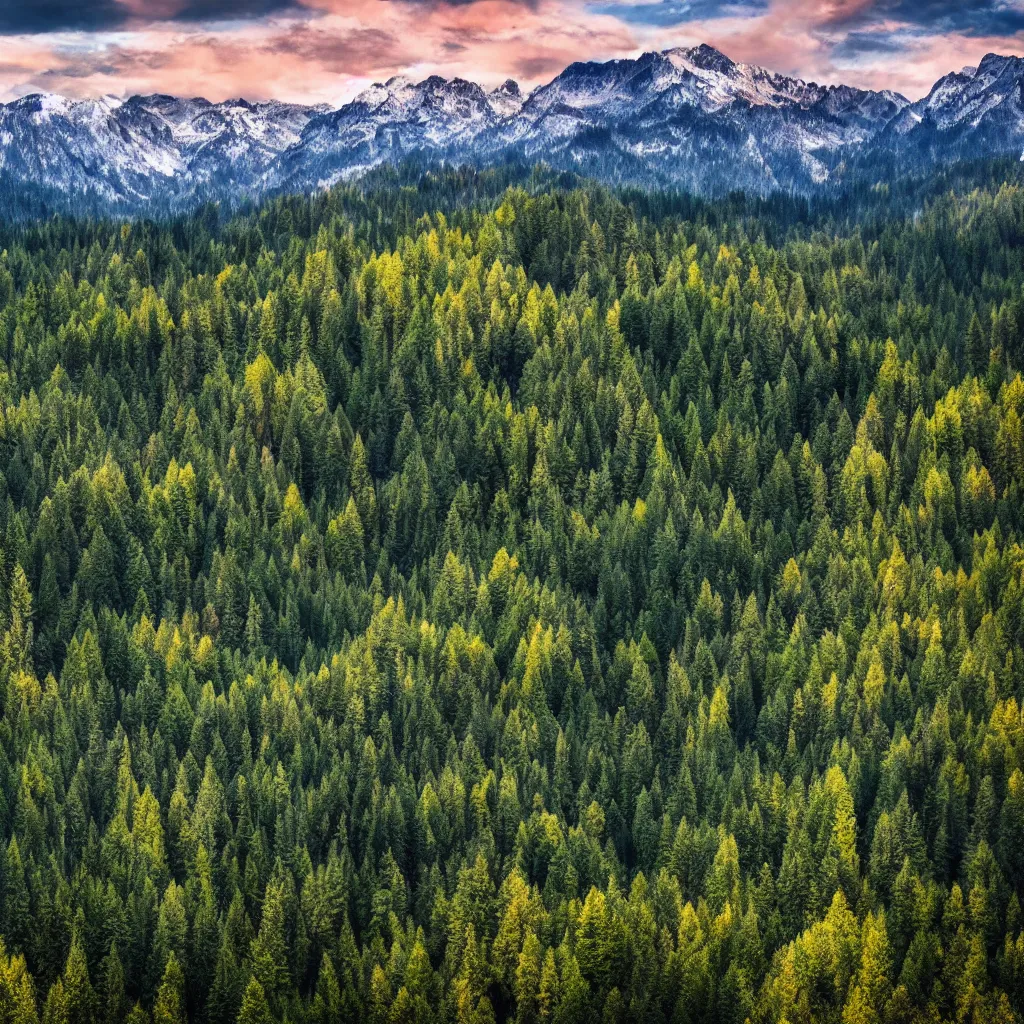 Prompt: a beautiful 4 k photograph of a range of forested mountains, 4 k resolution, photorealistic, award winning photography, beautiful scenery, stunning scenery, beautiful lighting, landscape, beautiful landscape