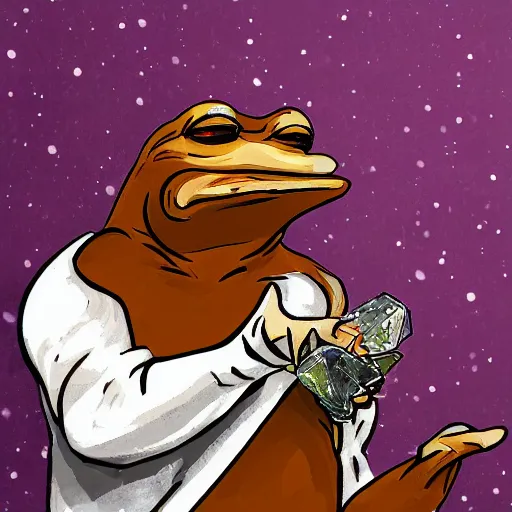 Image similar to someone forcing pepe to eat crystals