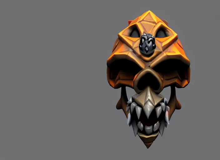 Image similar to hooded skull, with big lower troll - like fangs, stylized stl, 3 d render, activision blizzard style, hearthstone style, crash bandicoot artstyle