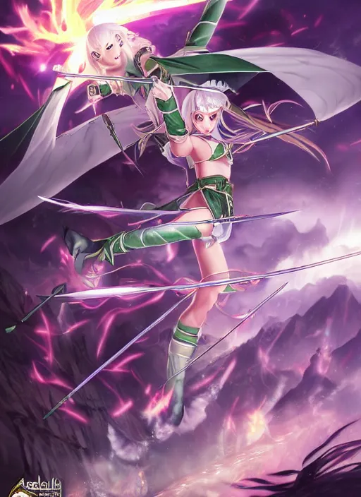 Image similar to elf archer unleashing ultimate attack by adrian smith and wlop and delphin enjolras