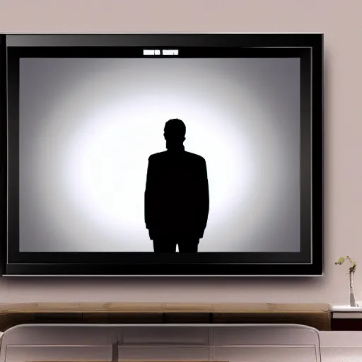 Prompt: a man walking into a static television, detailed digital art