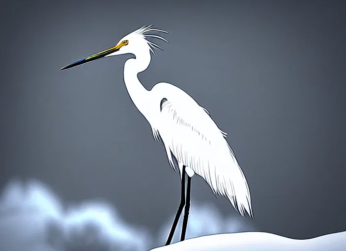 Prompt: an extremely detailed masterpiece photorealistic of a snowy egret in a rookery, in the style of brian bolland, digital art, unreal engine, volumetric lighting, dark moody lighting, epic scene