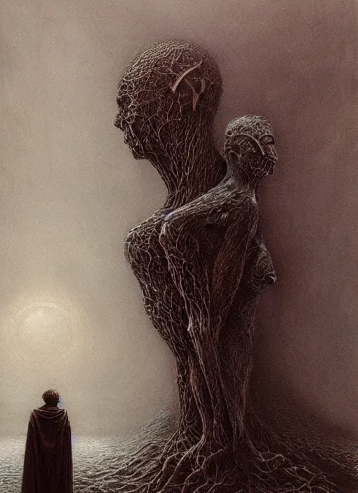 Prompt: lovecraftian man and female by Beksinski and Luis Royo