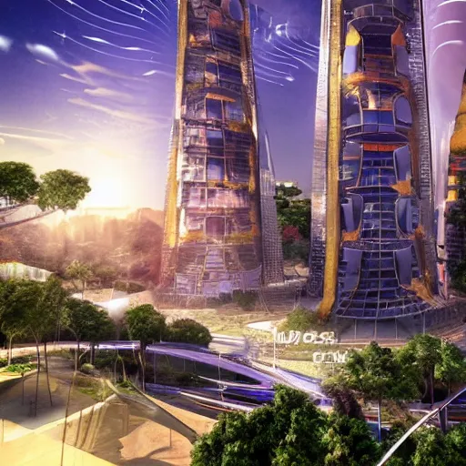 Image similar to venus project city, future, freedom, vegetation and architecture