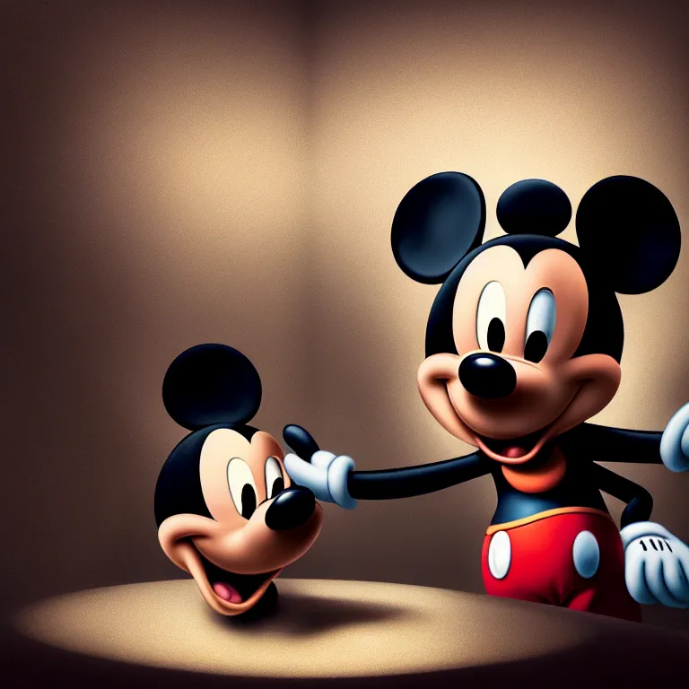 Prompt: portrait of mickey mouse, by hieronymus bosch, soft bloom lucid dream - like dark atmosphere, baroque portrait painting, perfect composition, intricate detailed octane render trending on artstation, 8 k artistic photography, volumetric cinematic perfect light, chiaroscuro, masterpiece, raphael, caravaggio, rutkowski, beeple, beksinski