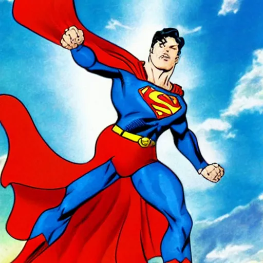 Image similar to Superman flying into the sun, illustration by Rob Liefeld