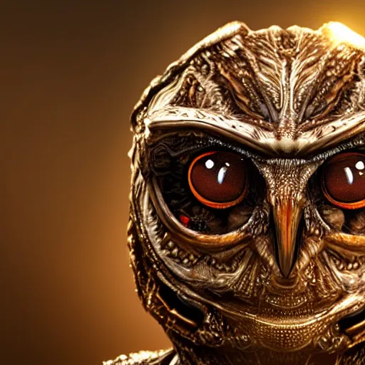 Image similar to alien owl, alien warrior, magic, stars, highly detailed, realistic, 8 k