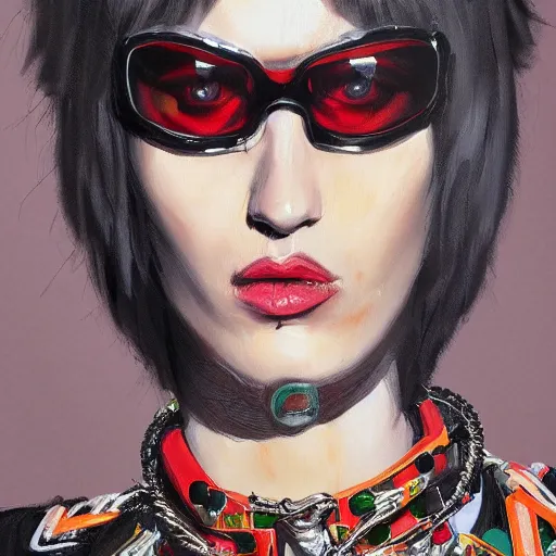 Image similar to 1980 punk fashion, gucci catwalk, oil painting, digital art, ultradetailed, artstation