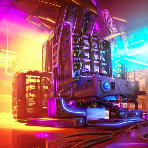 Image similar to album art, album is called tripmachine, write big text tripmachine, photo of a huge futuristic steampunk machinery inside a computer, 8 k, fluorescent colors, halluzinogenic, multicolored, exaggerated detailed, front shot, 3 d render, octane