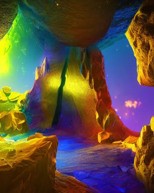 Image similar to the most beautiful star system inside of a crystal clear cave,, coherent design, symmetrical, concept art, vivid color, complementary color, golden ratio, detailed, sharp lines, intricate, rainbowshift, in unreal engine, octane render