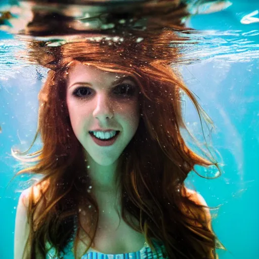 Image similar to underwater portrait of anna kendrick, canon, 7 0 mm