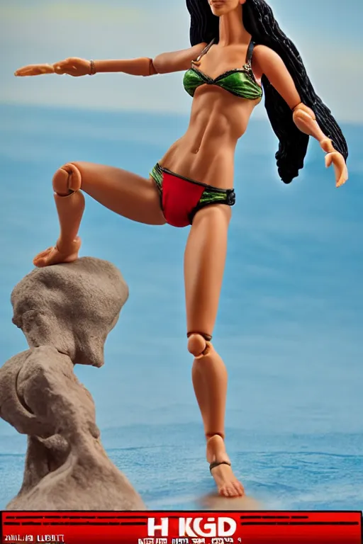 Image similar to 8 k high definition, 1 9 8 beautiful bikini kenner style action figure, full body, highly detailed, science fiction, photorealistic
