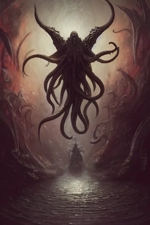 Image similar to cthulhu, eldritch, d & d, mtg, fantasy, intricate, elegant, highly detailed, digital painting, artstation, concept art, smooth, sharp focus, illustration, art by greg rutkowski