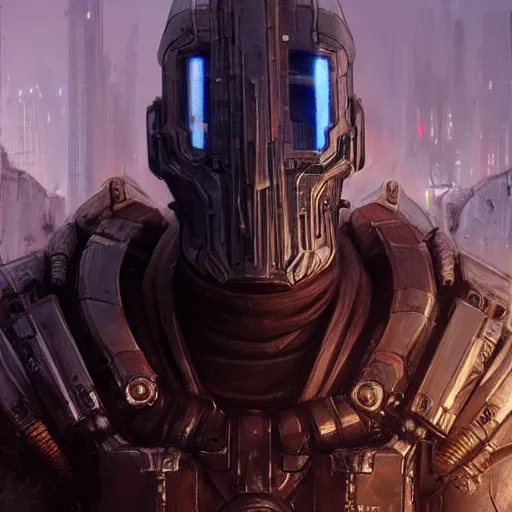 Image similar to the doomslayer as a realistic scifi cyberpunk knight, closeup portrait art by donato giancola and greg rutkowski, realistic face, digital art, trending on artstation, no helmet, symmetry!!!