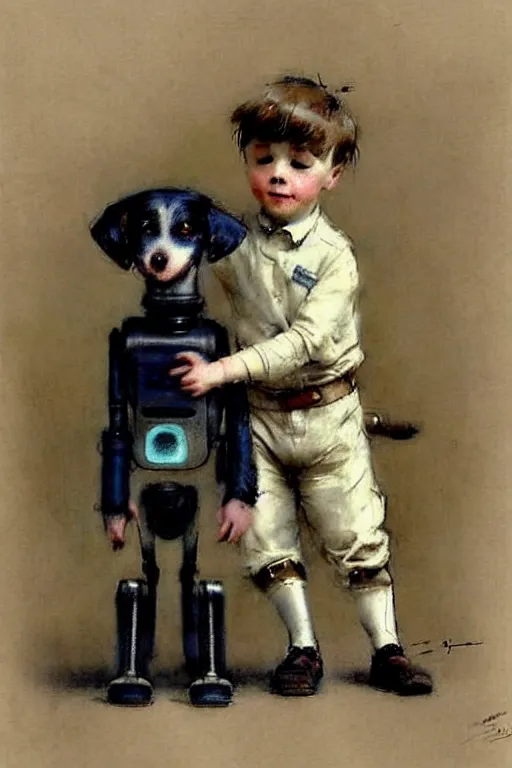 Image similar to (((((1950s boy and his robot k9 dog. muted colors.))))) by Jean-Baptiste Monge !!!!!!!!!!!!!!!!!!!!!!!!!!!