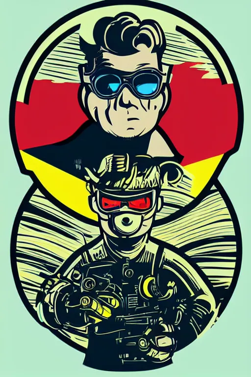 Image similar to fallout 7 6 retro futurist illustration art by butcher billy, sticker, colorful, illustration, highly detailed, simple, smooth and clean vector curves, no jagged lines, vector art, smooth andy warhol style