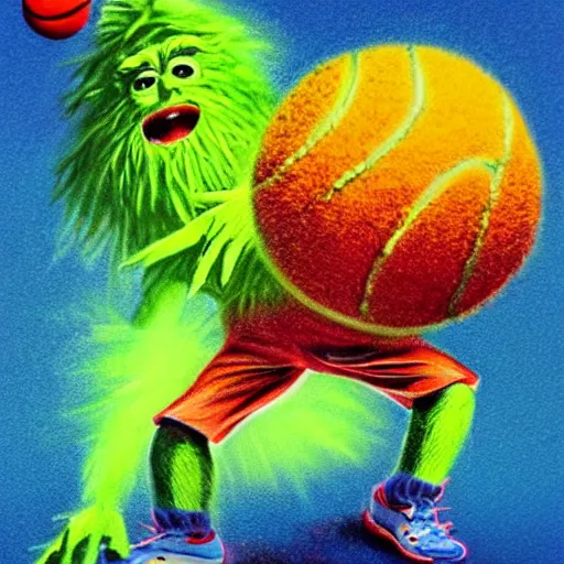 Image similar to a tennis ball monster ,tennis ball, colorful, wizard of oz, digital art, fantasy, magic, trending on artstation, ultra detailed, professional illustration by Basil Gogos