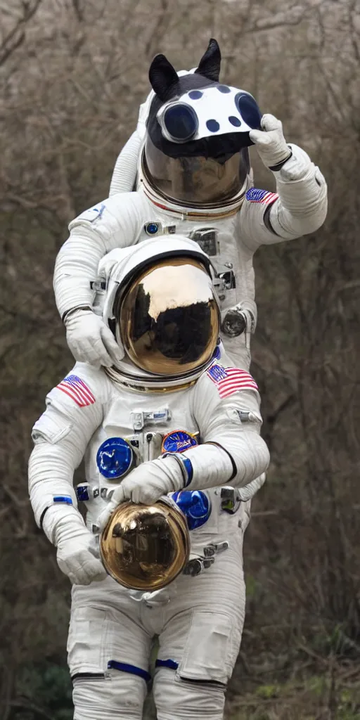 Image similar to astronaut wearing horse head mask