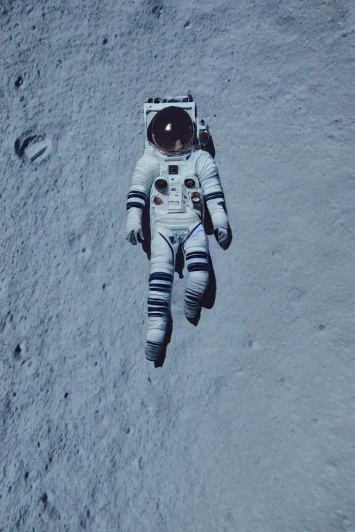 Image similar to afull body photography of an astronaut on the surface of the moon, bottom - view, focus on his foot, low angle, out - space in background, photography, photo - shot, shooting, cinematic lighting, 8 k