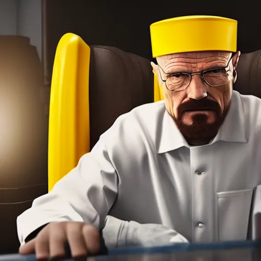 Image similar to walter white working at mcdonalds, stressed, serving at drive thru, photorealistic, hd, 4k, natural lighting, cinematic