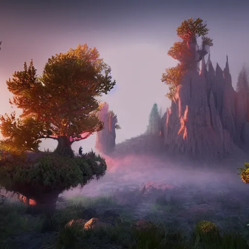 Prompt: mystical fantasy landscape, unreal engine