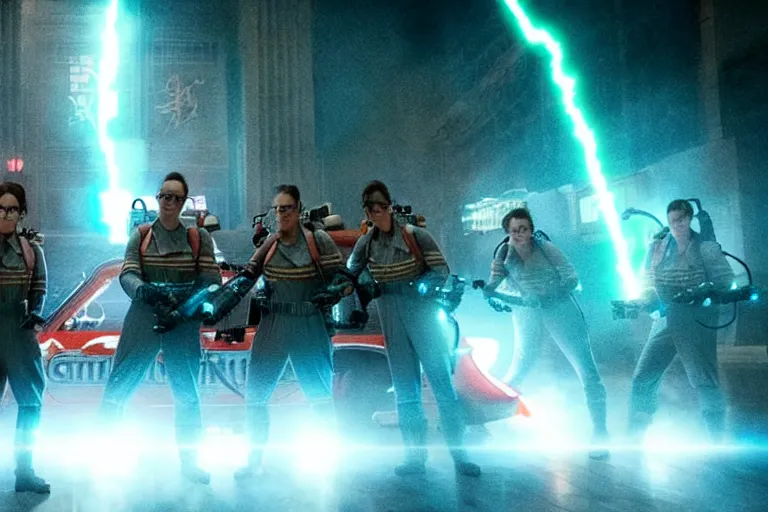 Image similar to film still of the ghostbusters capturing godzilla in the new ghostbusters king of the monsters movie
