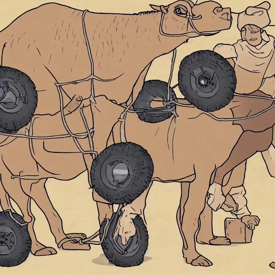 Image similar to detailed illustrated instructions on how to change the tire on a camel