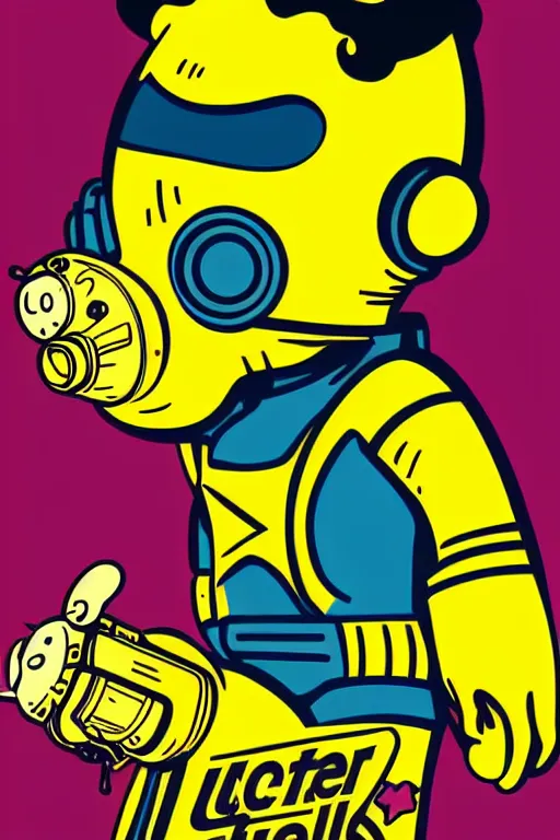 Image similar to fallout 7 6 retro futurist illustration art by butcher billy, sticker, colorful, illustration, highly detailed, simple, smooth and clean vector curves, no jagged lines, vector art, smooth andy warhol style