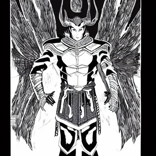 Prompt: Detailed manga full body portrait of Loki