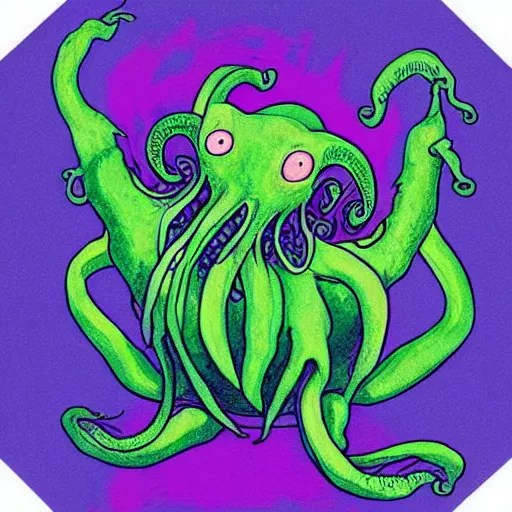 Prompt: “Cthulhu illustrated in the style of Eric Carle”