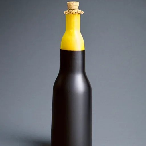 Prompt: a bottle shaped like a banana, photo studio
