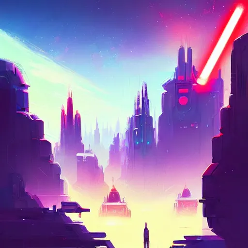 Image similar to star wars concept art, scenic environment, cyberpunk style, artwork by anton fadeev