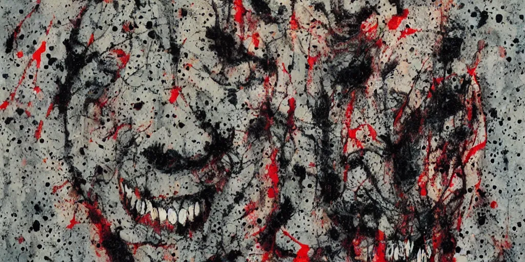 Image similar to camo made of teeth, smiling, abstract, francis bacon artwork, cryptic, dots, stipple, lines, splotch, color tearing, pitch bending, faceless people, dark, ominious, eerie, minimal, points, technical, old painting