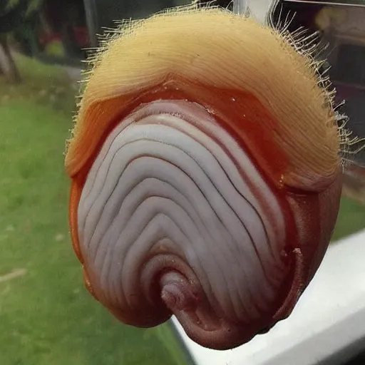 Prompt: a realistic slug that looks like Donald Trump