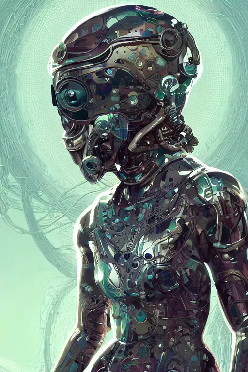 Prompt: a girl in a closed helmet in a shiny biopunk costume consisting of swollen muscles, tendons, metal joints, protruding pistons. masterpiece 4k digital illustration by Sachin Teng, award winning, Artstation, art nouveau aesthetic, black background, intricate details, realistic, panoramic view, Hyperdetailed, 8k resolution, intricate art nouveau