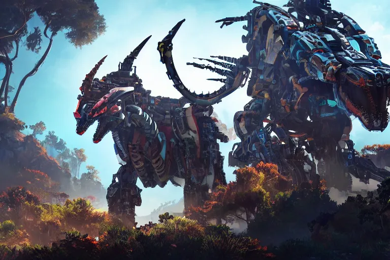 Image similar to sawtooth machine mecha animal beast robot of horizon forbidden west horizon zero dawn bioluminiscence global illumination ray tracing hdr fanart arstation by sung choi and eric pfeiffer and gabriel garza and casper konefal