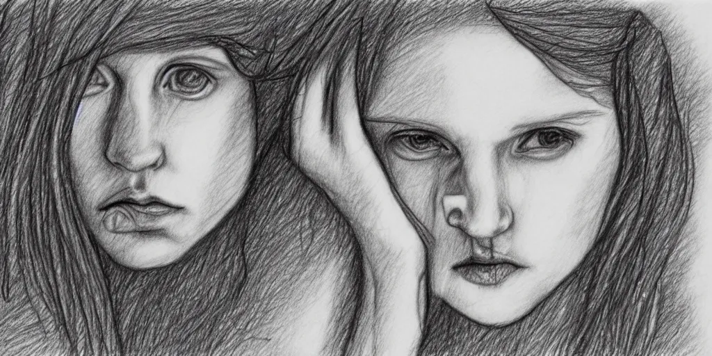 Prompt: Schizophrenia pencil sketch