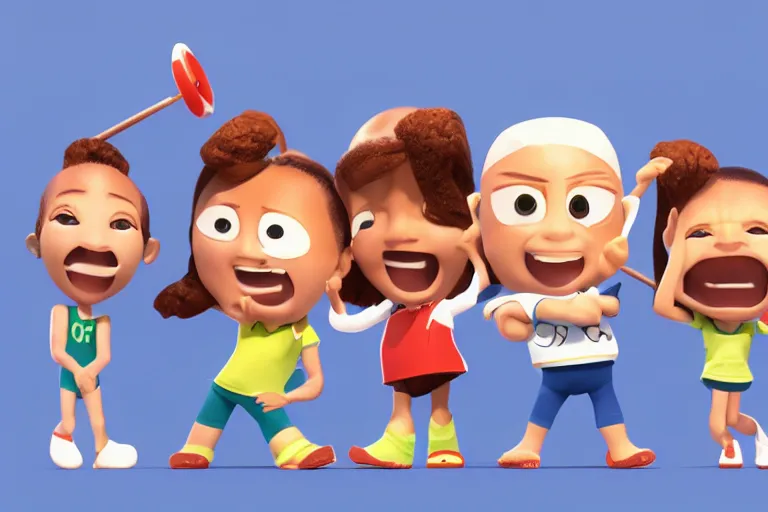 Prompt: olympic icons as cute 3 d characters, chibi, pixar, octane render