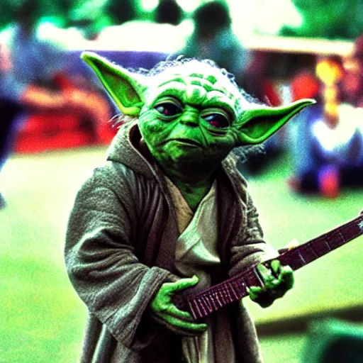 Image similar to yoda performing at woodstock