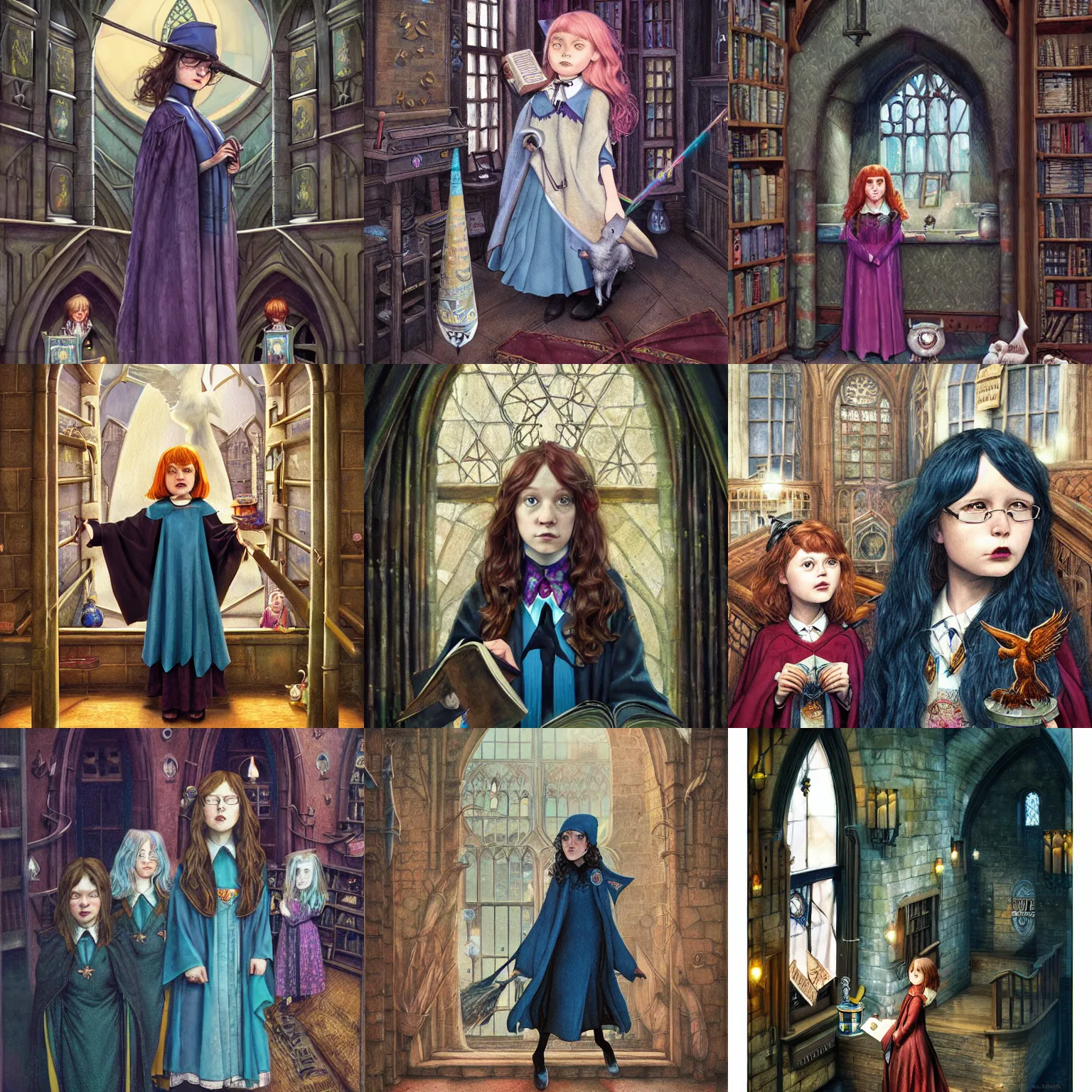 Prompt: Tiffany Aching as a ravenclaw in Hogwarts School of Witchcraft and Wizardry, detailed, hyperrealistic, colorful, cinematic lighting, digital art by Paul Kidby