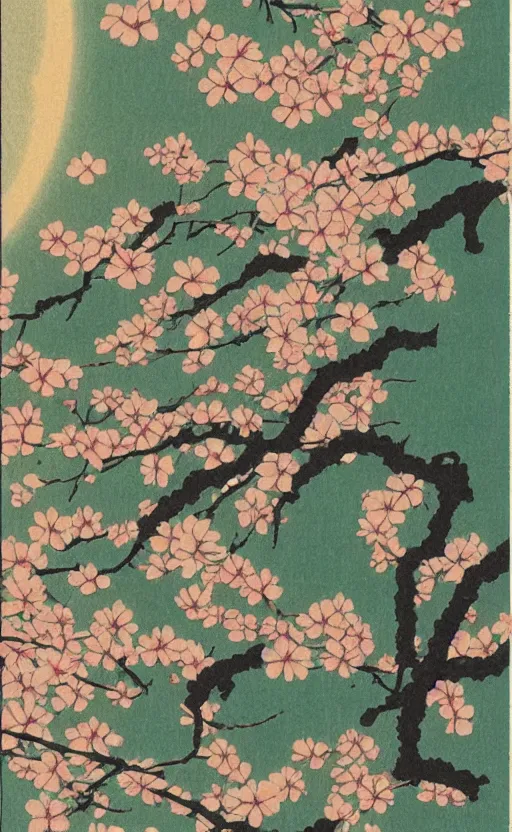 Prompt: by akio watanabe, manga art, the hot sun and blossoming blackthorn branch, trading card front, kimono, sun in the background