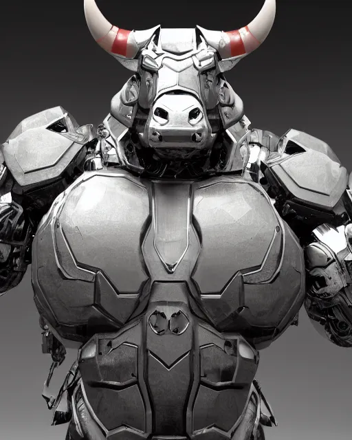 Prompt: a full body shot of an imposing cyborg ( bull ) modeled after a bull looking into the camera, android, cyborg, full body shot, intricate, 3 d, hyper realism, glowing eyes, symmetrical, octane render, strong bokeh, fantasy, highly detailed, depth of field, digital art, artstation, concept art, cinematic lighting, trending