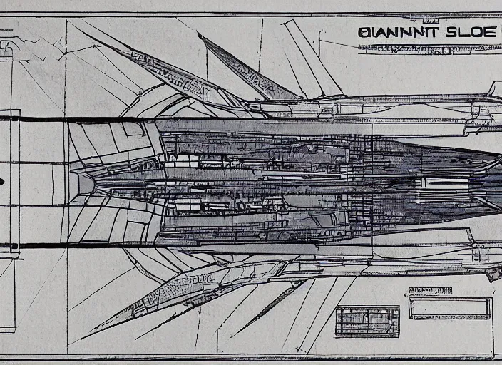 Image similar to a highly detailed blueprint of a giant spaceship, by karanak