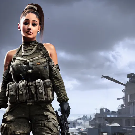 Image similar to Ariana Grande in Call of Duty, 4k