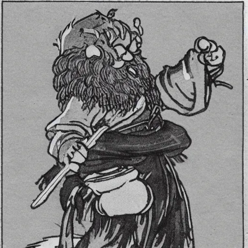 Image similar to “dnd dwarf, carrying big sack, by gou tanabe, manga”