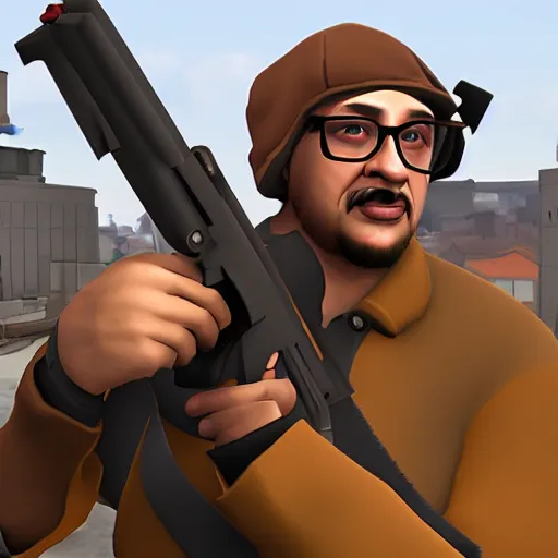 Image similar to sam hyde in team fortress 2, high quality, high detail