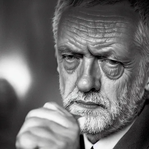 Prompt: Jeremy Corbyn as the King of Jam, epic, photorealistic, vast, incredible detail, sharp, movie still,